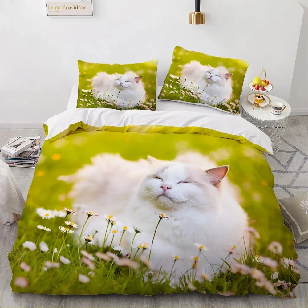 Imagem -02 - Impresso Kitten Pet Cat Bedding Conjunto para Crianças e Adultos Capa de Edredão Fronha Cama Tecido Caseiro Twin Queen Size Meninos Meninas Bonito 3d