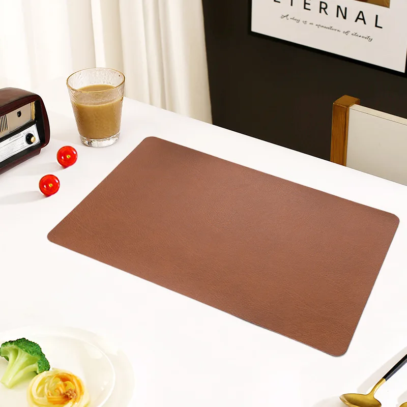 1pc European PU Leather Placemat Double Sided with Different Colors Dining Table Decor Mat Light Luxury Anti Slip Insulation Mat