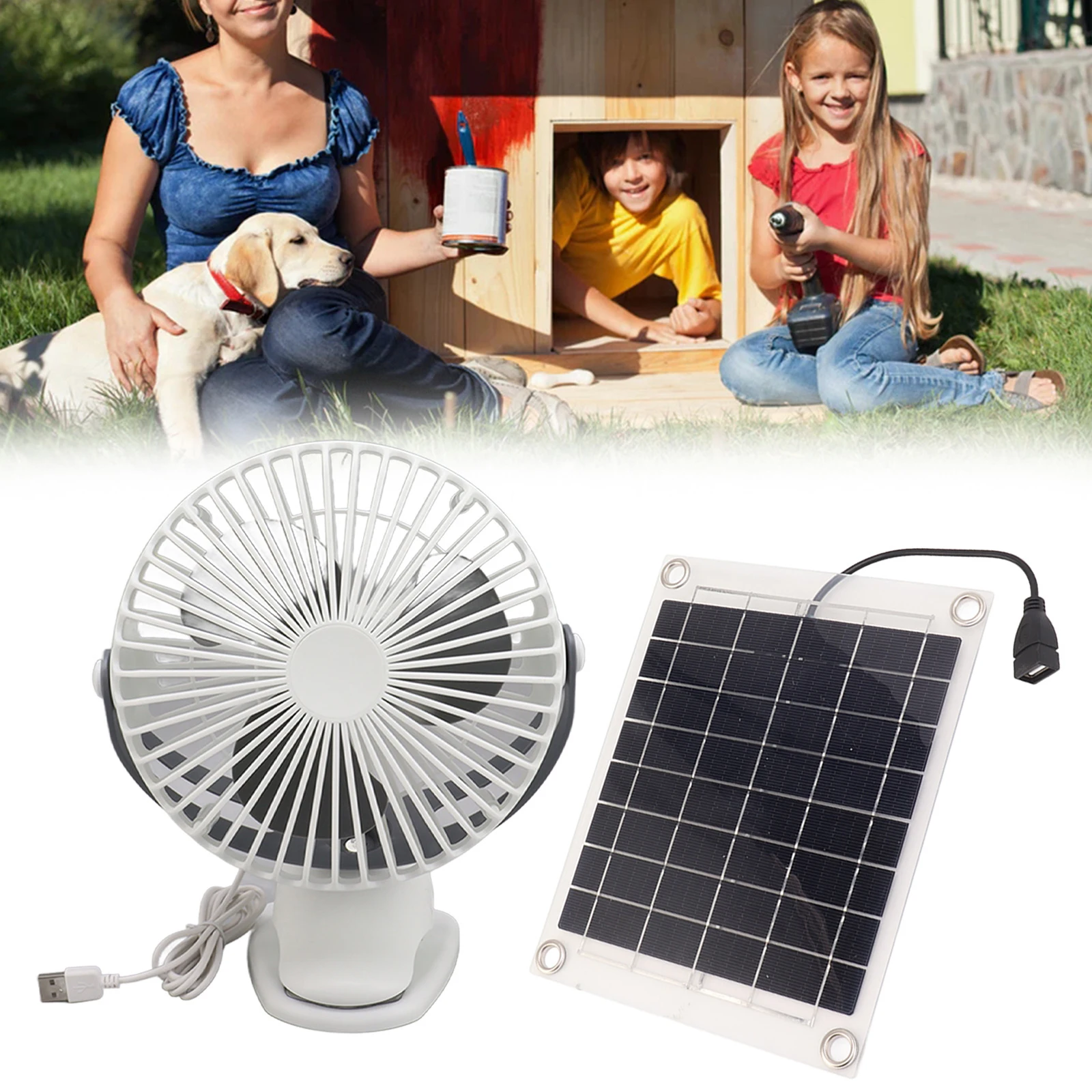 10W 5V Solar Panel Plus Outdoor Fan Outdoor Travel Fishing Camping Hiking Pet Room Cooling Ventilation Fan For Camping