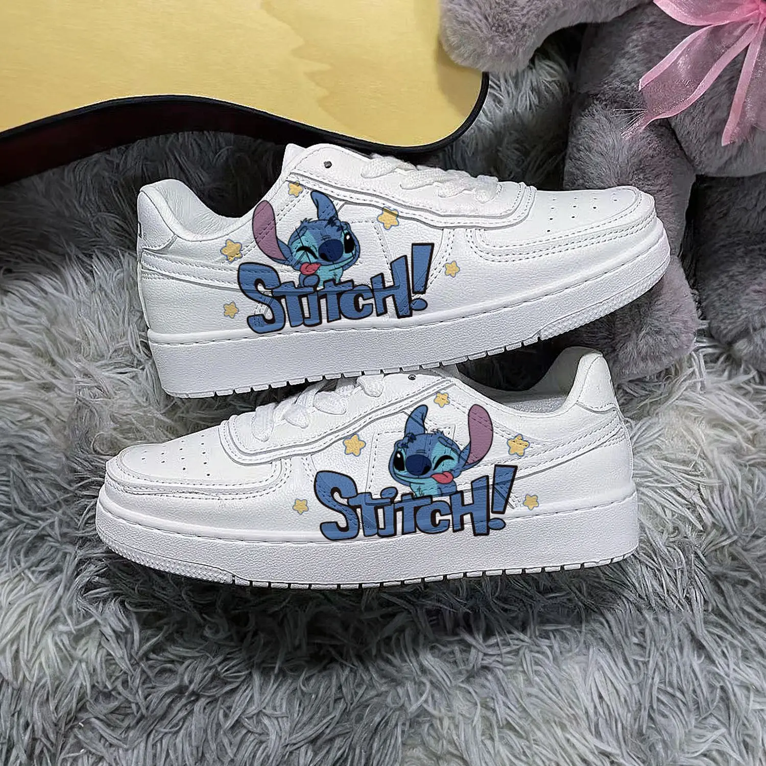 Disney Lilo & Stitch Sneakers Anime Stitch Basket Shoes Couple White Shoes Cartoon Adult Casual Shoes Tennis Shoes Size 35-44