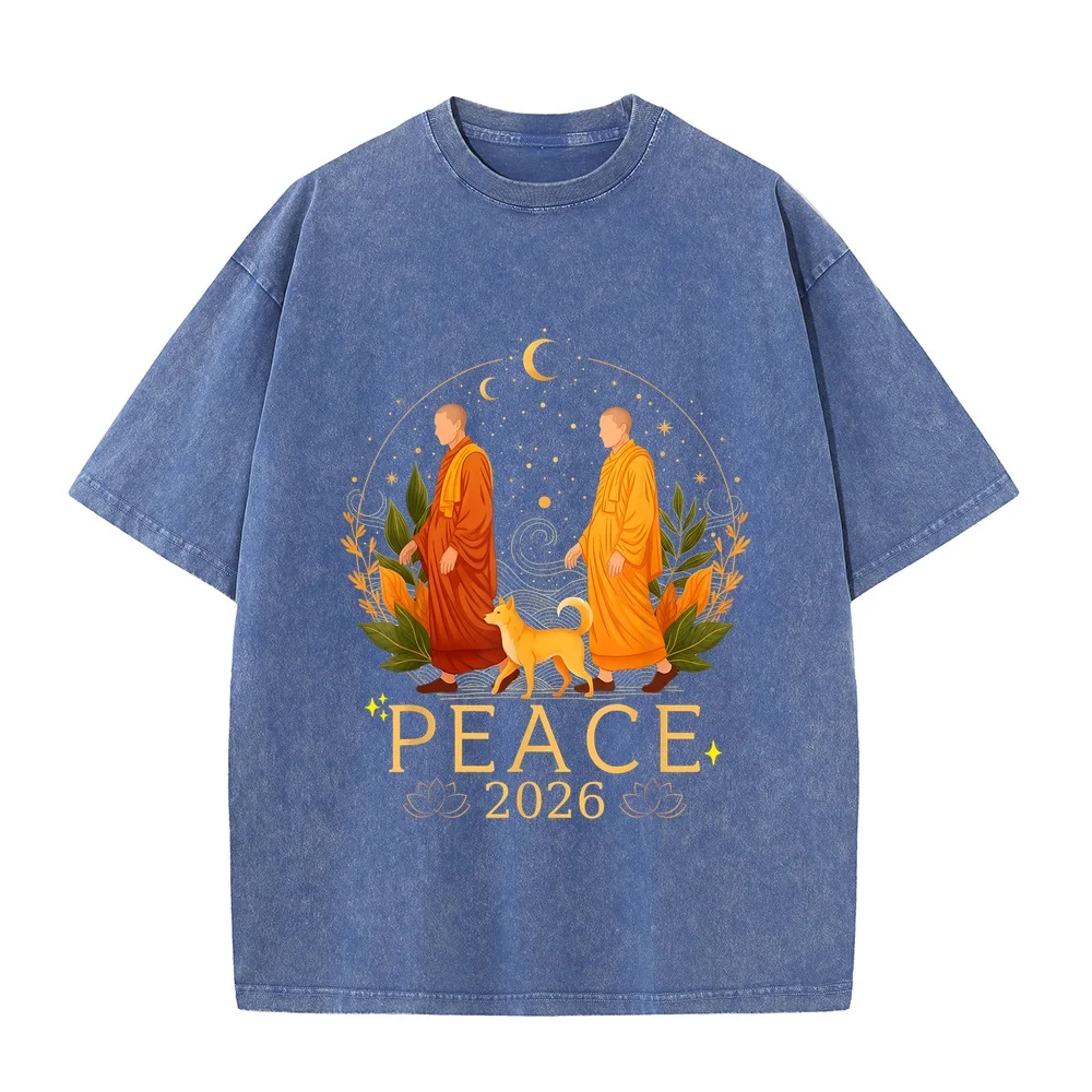 Walk for Peace Monks Journey 2026 with Dog Meditation Cool T-Shirt Graphic T Shirts Tops Green Cotton Tee Unisex Anniversary