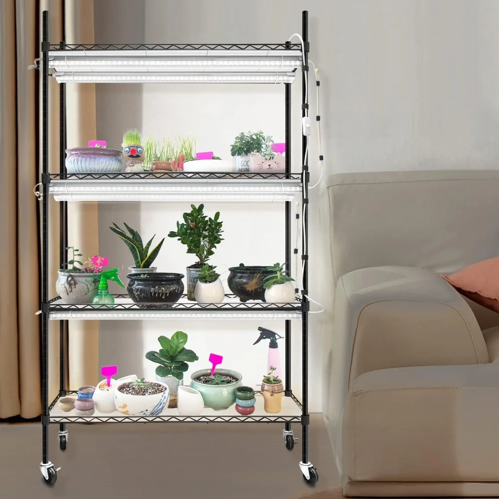 Plant Stand with Grow Lights for Seedlings,4-Tier Metal Shelf with Plant Lighting for Seed Starting,Full Spectrum 180W T8 5000K