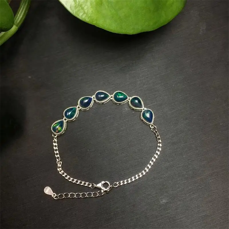 S925 Natural Colored Opal Teardrop Bracelet Crystal Quartz Healing Women Men Jewelry Birthday Gift 1PCS