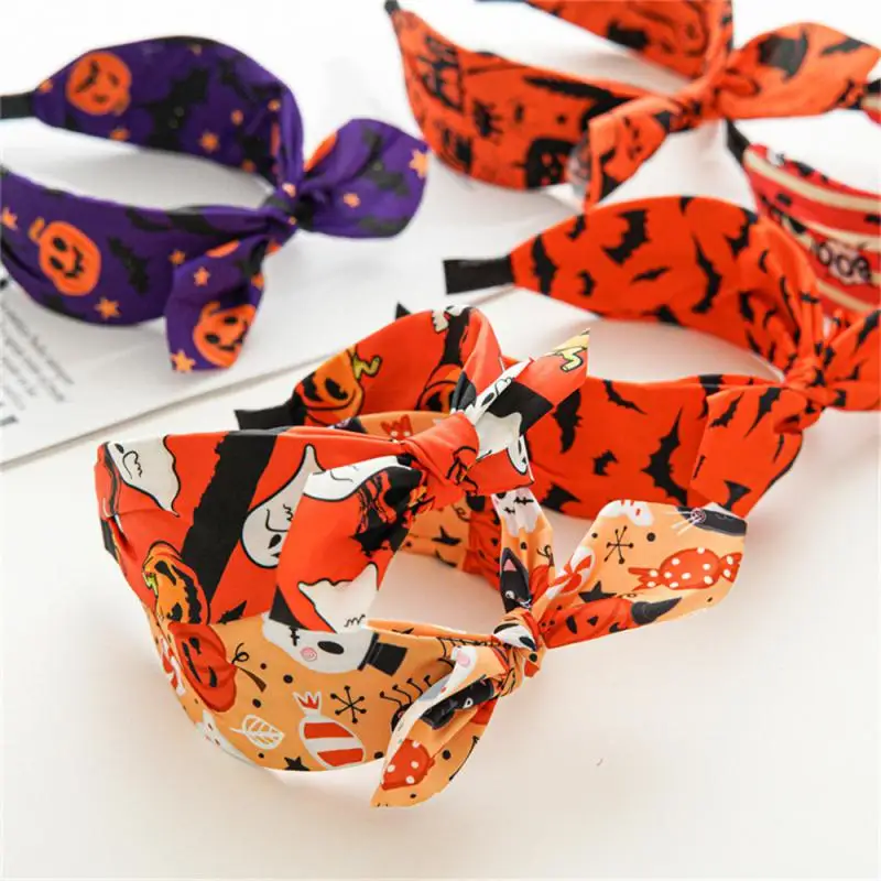 Womens Ghost Halloween Skull Pumpkin Wide Headband European And American Halloween Skeleton Pumpkin Fabric Headband Braiders