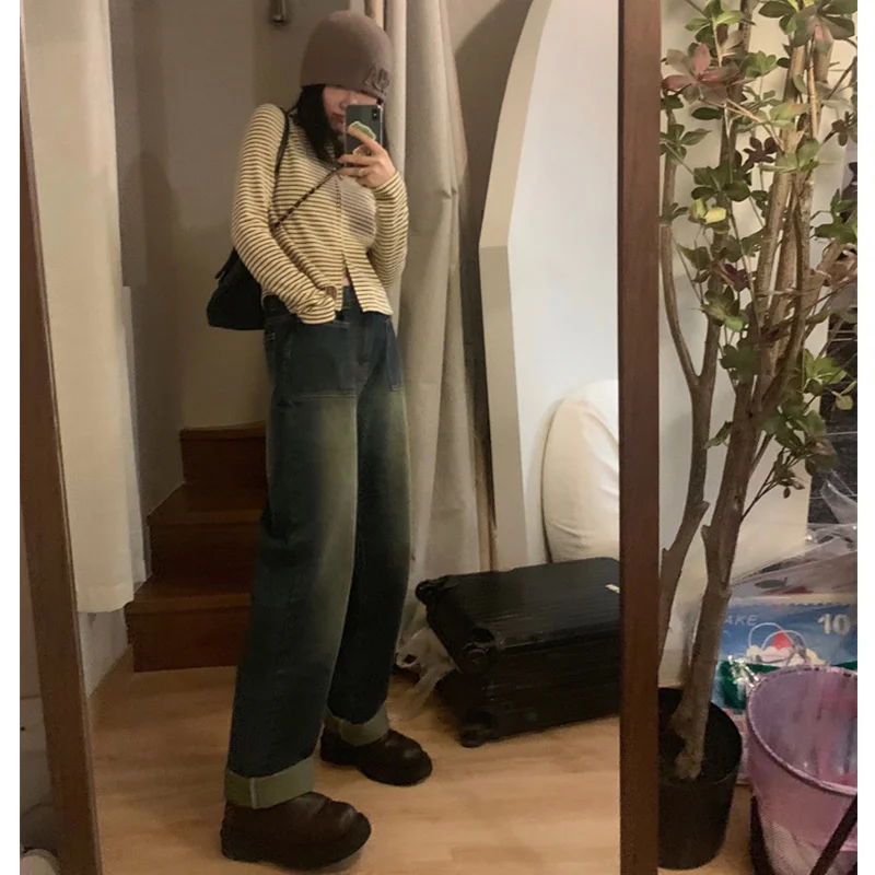 Jeans stile coreano nuovi Jeans di nicchia da donna con gambe larghe per pantaloni lunghi moda Casual Street Fashion a vita alta