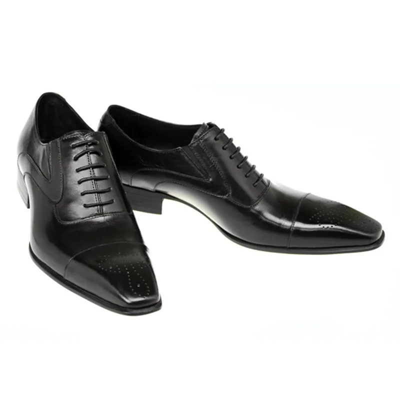 Men\'s Square Toe Leather Shoes British Casual Single Shoes Lace Up Luxury Business Fashion Wedding Dress Formal Footwear Party