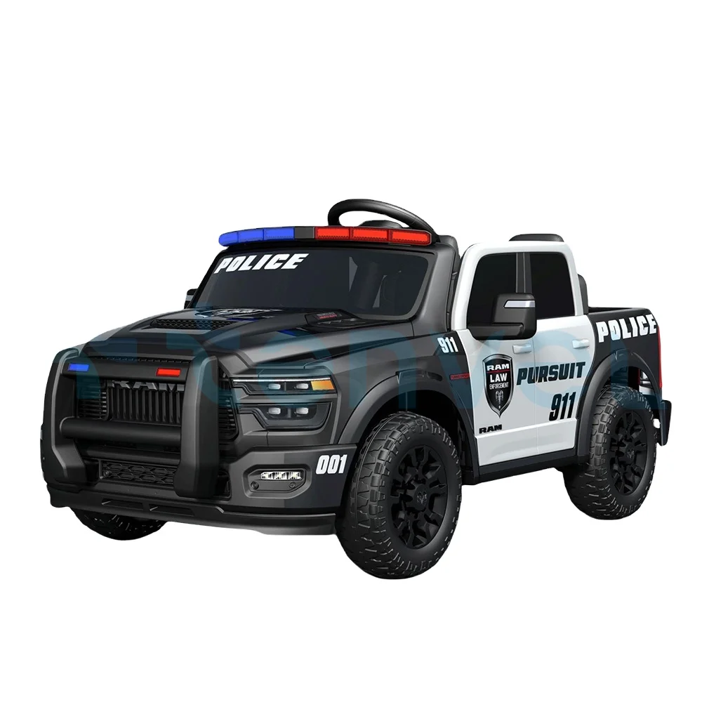 Factory new arrival licensed RAM HD kids electric toy police car remote control 2 seats ride on toy car for children to drive