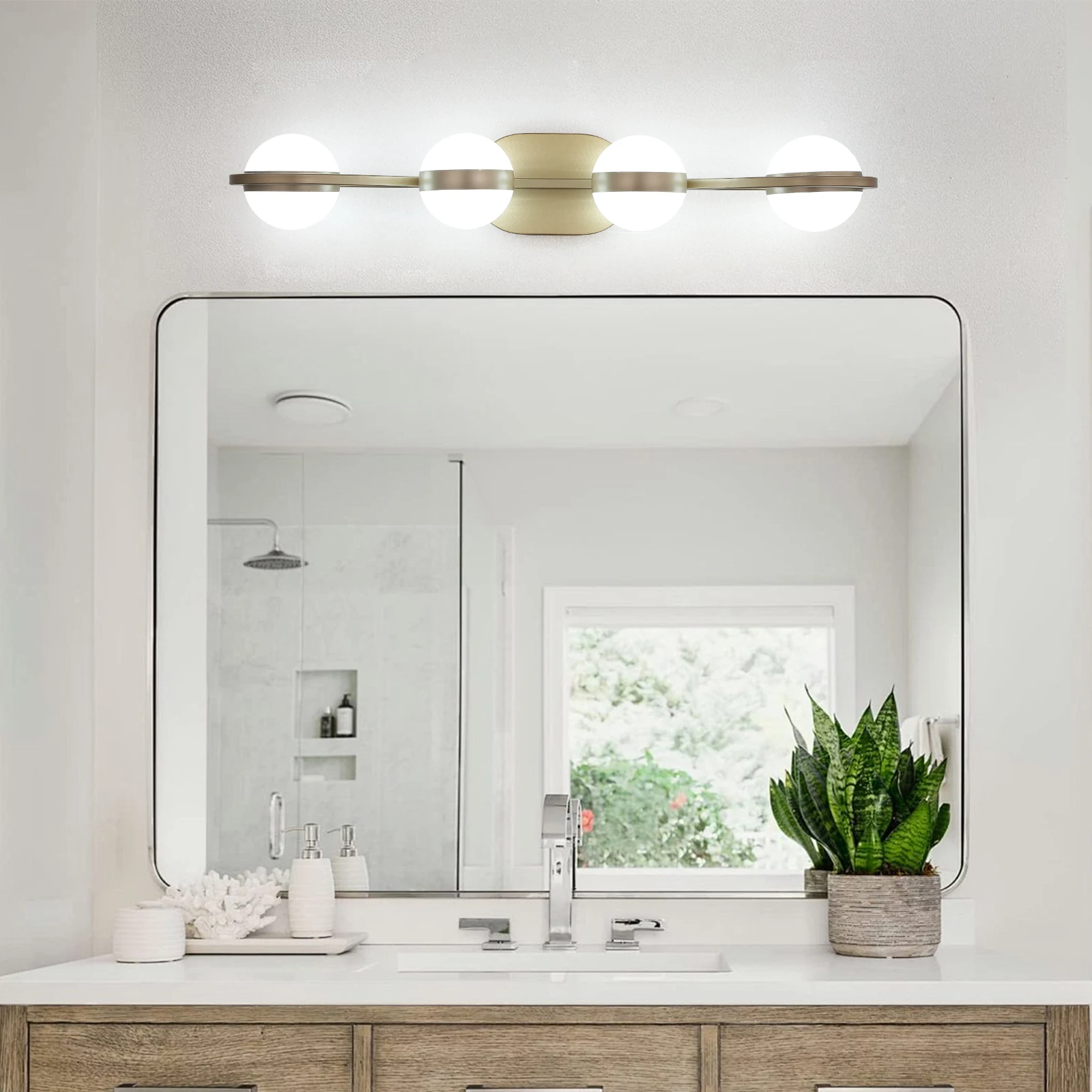 L002001-W4B/G Crystal Sand Lampshade Mirror Front Light, Rust-Proof and Waterproof, Suitable for Bathroom Vanity, Led Light Source, Dimmable, Hard-Wired, Simple Style