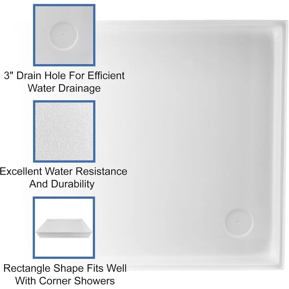 RecPro RV White Shower Pan | Camper Shower Pan (Corner Drain, 27" x 24")