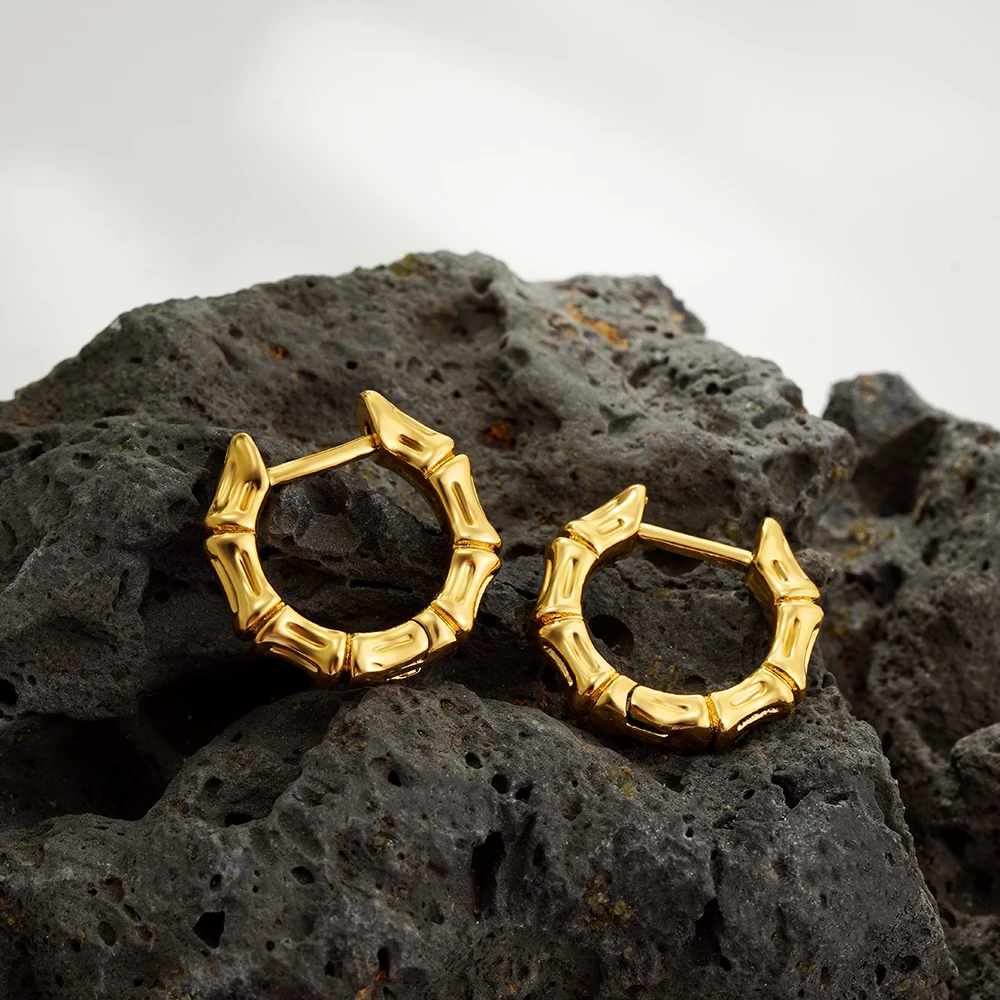 Classic Bamboo Joint Hoop Earrings Creative Stainless Steel Circle Statement Earring Waterproof Hypoallergenic Women's Jewelry