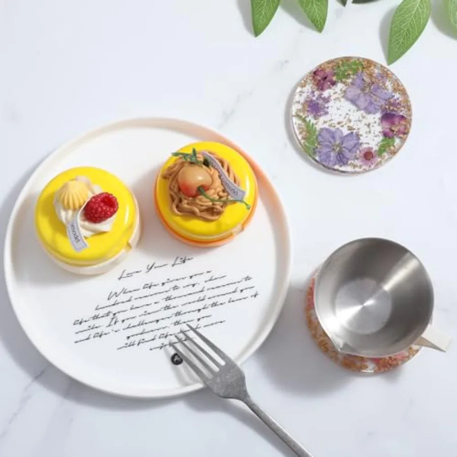 New Style2pcs Floral Coasters Cute, 8.7cm/3.4Inch Non-Slip Resin Flower Coasters, Desk Coaster Set for Office Women, Cute Coaster for Dr
