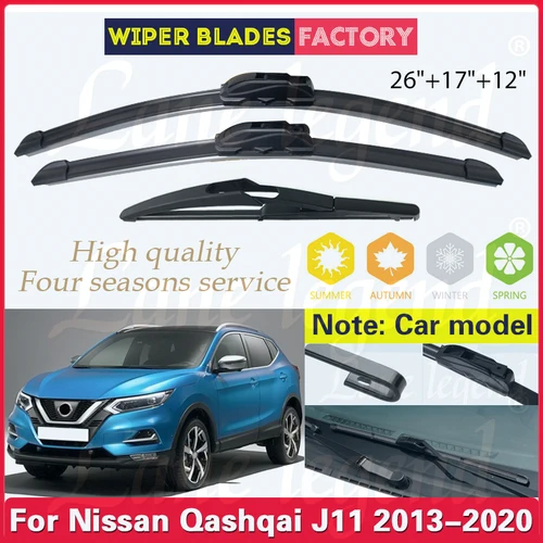 Imagen 1 del producto Para Nissan Qashqai J11 2013 2014 2015 2016 2017 2018 2019 2020 26 ""17"" 12 ""escobillas de limpiaparabrisas delanteras y traseras cepillos de ventana accesorios de coche