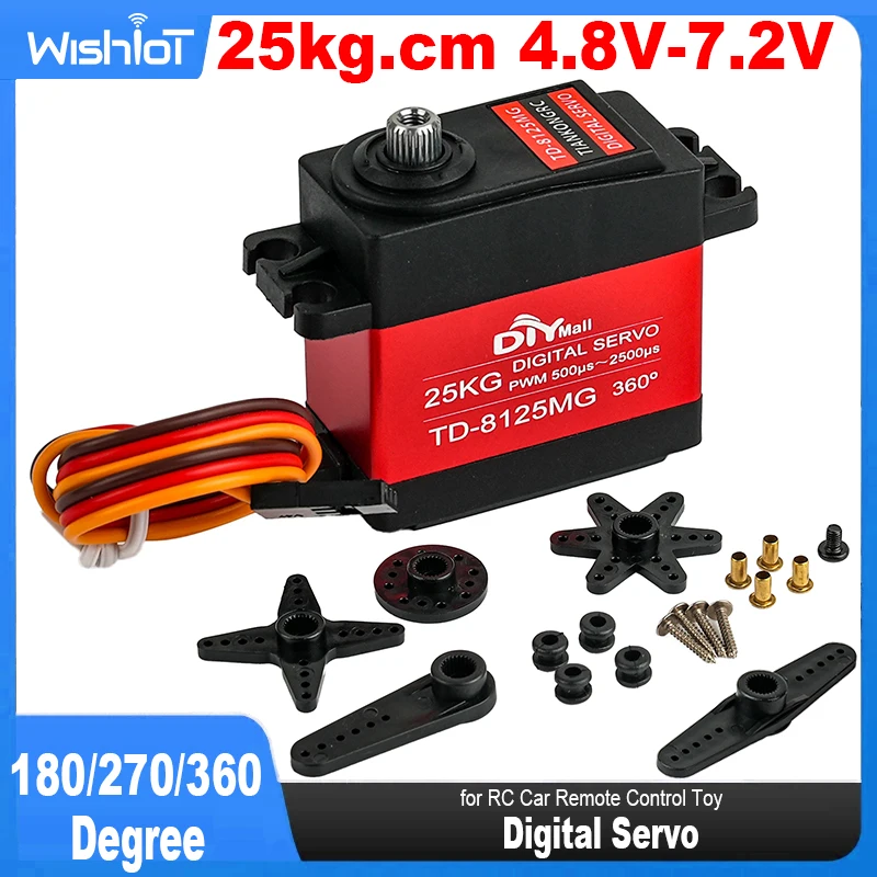 TD-8125MG Digital Servo 25KG gigi Metal torsi besar tahan air 360/270/180 derajat untuk DIY lengan Robot mobil RC Model PWM