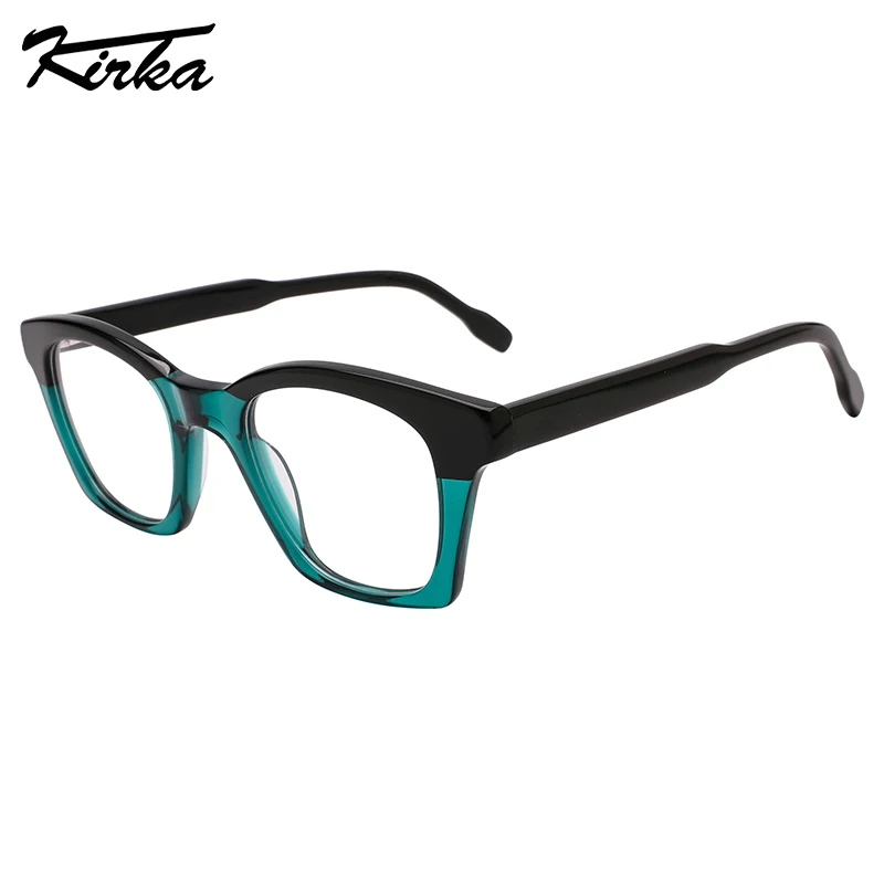 Kirka Unisex Acetate Rectangle Crystal Laminating Colors Optical Frames Prescription Lens Wide Temples Eyeglasses WD4234