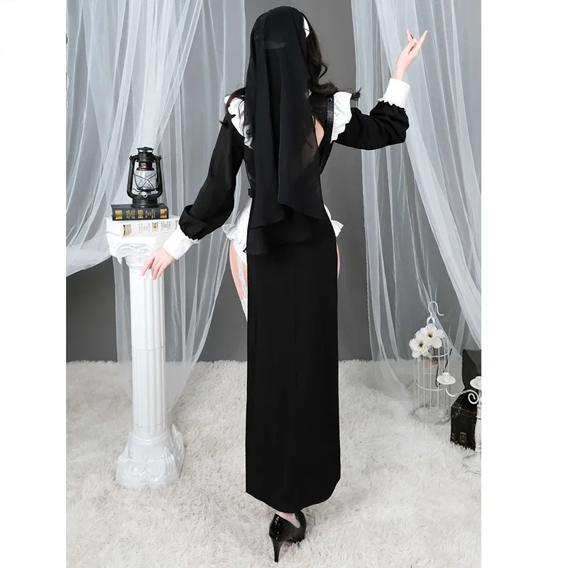 Rolecos nun cosplay costume women Black Halloween dress suit party roleplay outfit nun dress black sexy beautiful cosplay dress