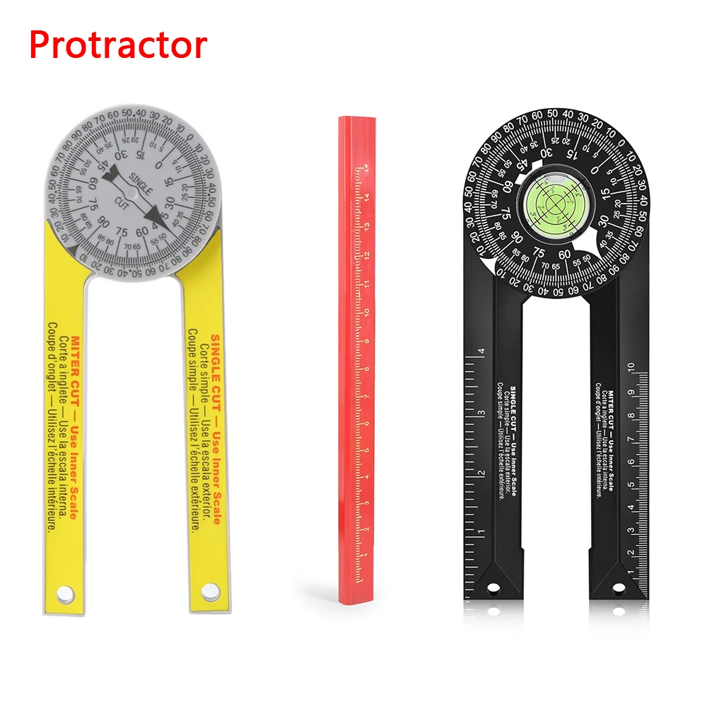 Woodworking Scale Mitre Saw Protractor Angle Level with Marking Pencil Miter Gauge Tools Protractor Inclinometer Measuring Tool