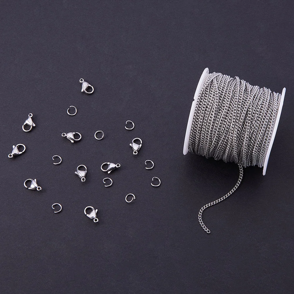 1Set Stainless Steel Necklace Making Kit 10m Single Chain Lobster Clasp Jump Rings for Jewelry Craft DIY Stainless Steel Chain
