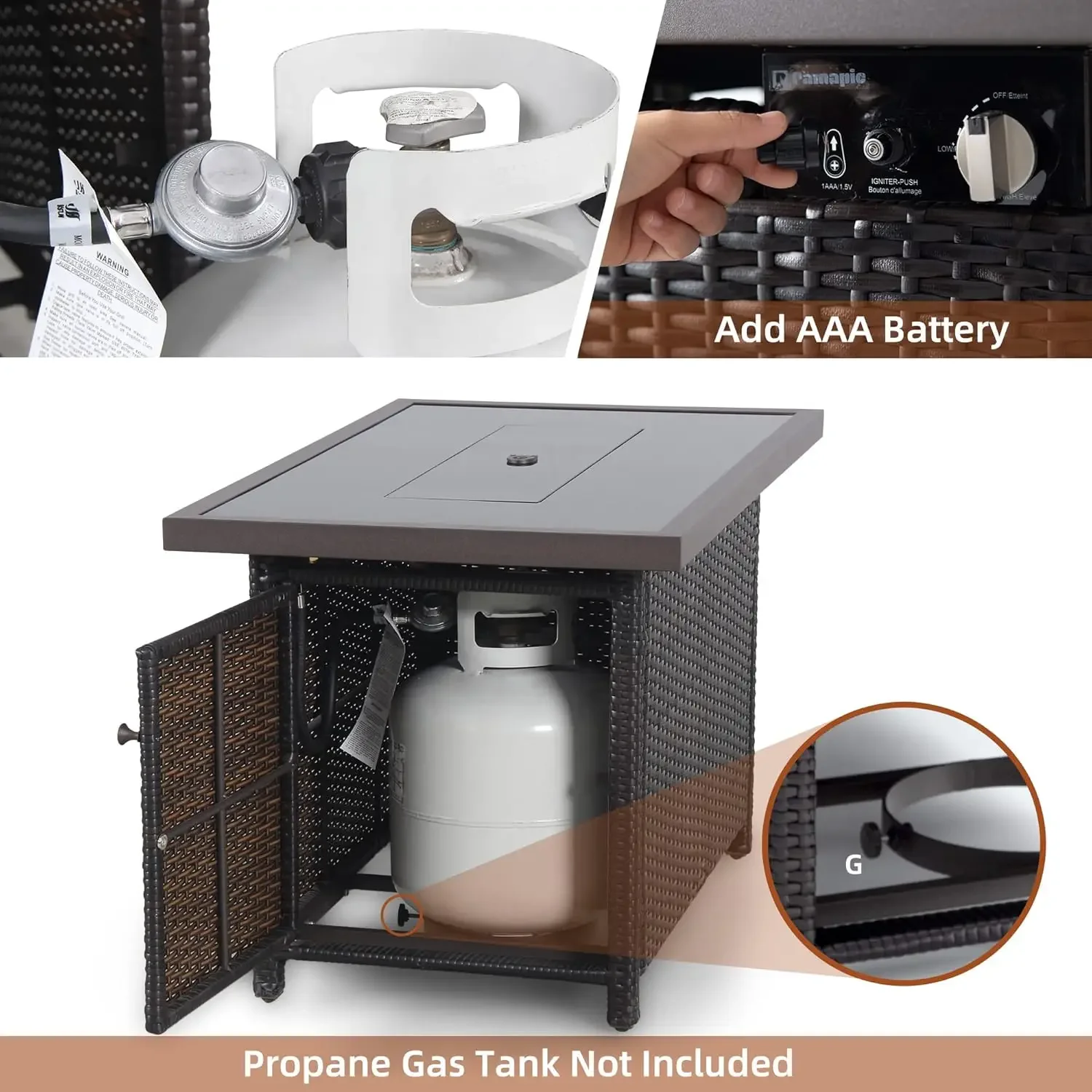 [صفقة ساخنة، عرض وقت محدود! طاولة حفرة نار خارجية للإشعال التلقائي بقدرة 50,000 وحدة حرارية بريطانية مع واقي من الرياح الزجاجية، وطاولات حريق خارجية مقاس 41 بوصة