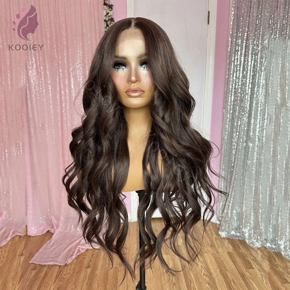 2# BodyWave 13x6 Lace Front Wig Dark Brown Transparent Lace Wigs For Women Human Hair 5x5 Silk Top Closure Wig With Elastic Band