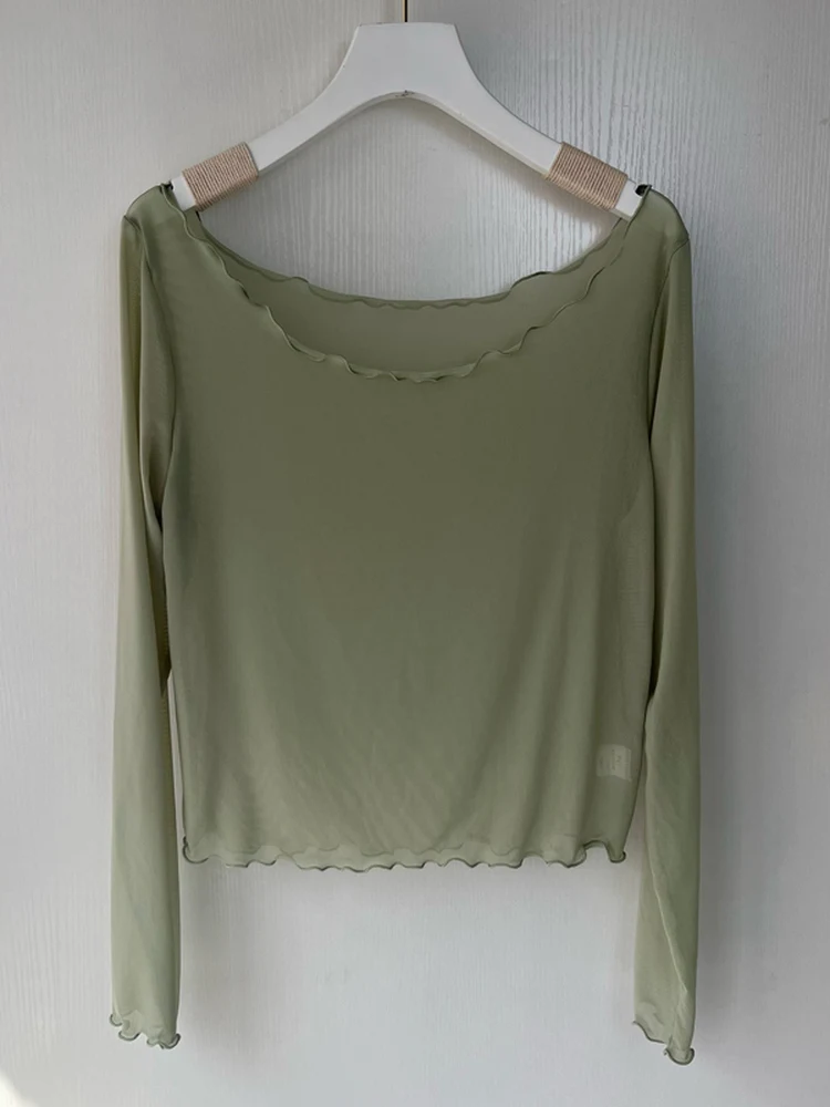 Dance Practice Suit Women's Overhead Ballet Modern Classical Dance Netting Performance Top round Neck Long Sleeve Nylon Spandex