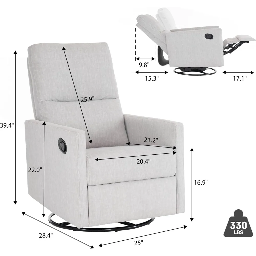 Recliner Chair for Adults, Rocker Nursery Glider Chair for Living Room Bedroom, Upholstered Fabric Reclining Single Sofa Chair