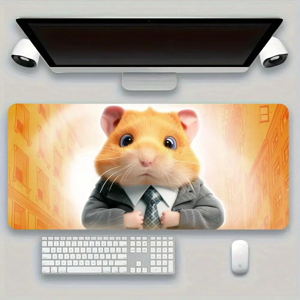 Hamster office worker with staff badge playmat game card pad desktop large size Non-Slip Rubber laptop mousepad Non-Slip Rubber