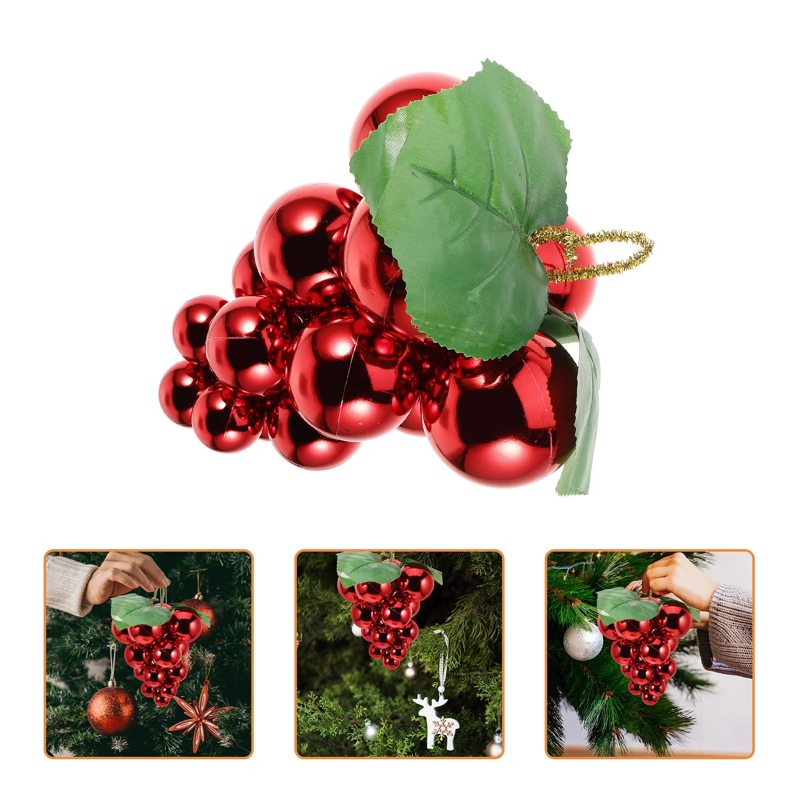 

1 Unit Artificial Grapes for Christmas Decoration Elegant Faux Fruit Cluster with Mirror Finish Tree Hanging Grape Ornament