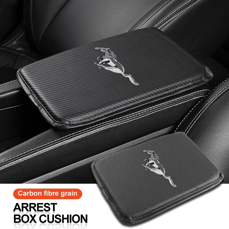 Car Logo Carbon Fiber Car Center Console Armrest Box Mat For Mustang 2005 2006 2007 2008 2009 2017 GT Guitar Eleanor Pickguard