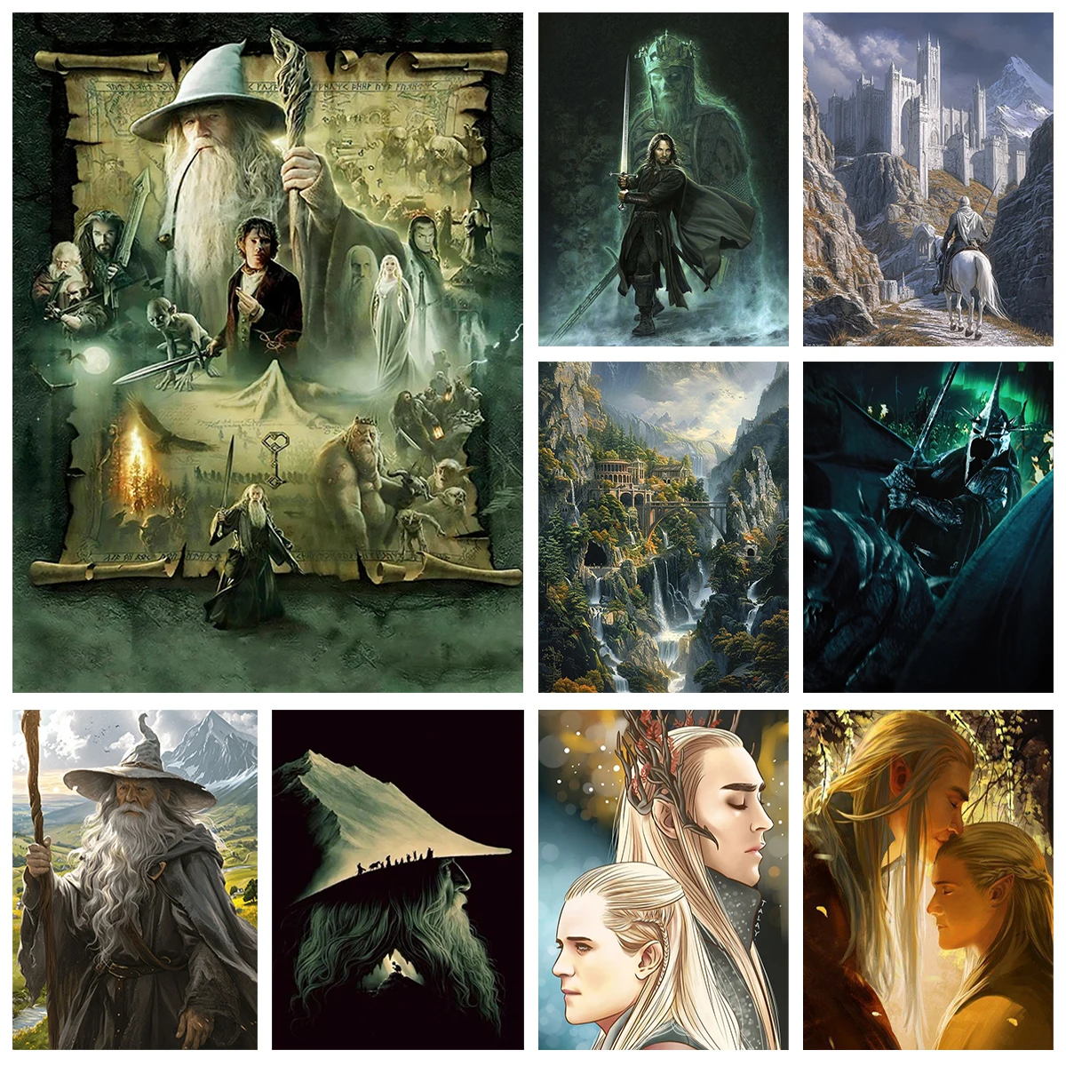 Kit de pintura de diamantes para el Señor de los Anillos, carteles de películas, bordado de diamantes artesanal, mosaico, pintura al óleo, regalo de mano, decoración del hogar