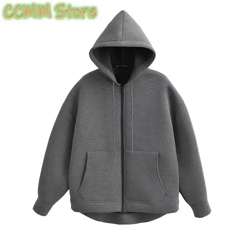 Winter New Women's Zipper Hoodie High Street Unisex style Double Pockets Oversize Loose Sweatshirts Outerwear Top