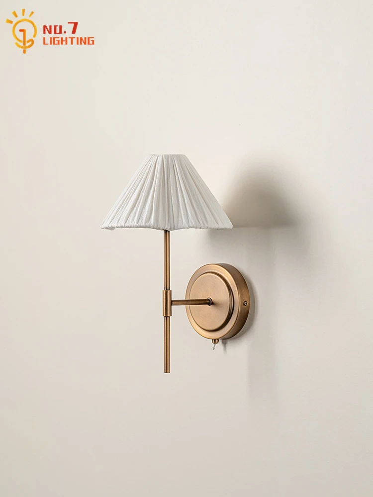 الشمال الحديثة بسيطة النحاس الجدار مصباح مع التبديل LED E27 الكلاسيكية مصمم الحائط فندق الممر غرفة نوم السرير الخلفية