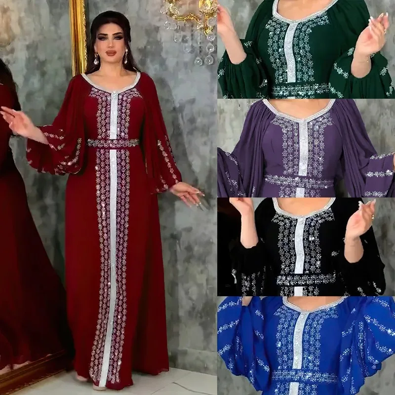 หรูหราดูไบเพชร Abayas สําหรับผู้หญิงชุดแอฟริกัน Dashiki ชุดราตรีมุสลิมชุด Eid Djellaba อิสลาม Jalabiya Caftan Robe