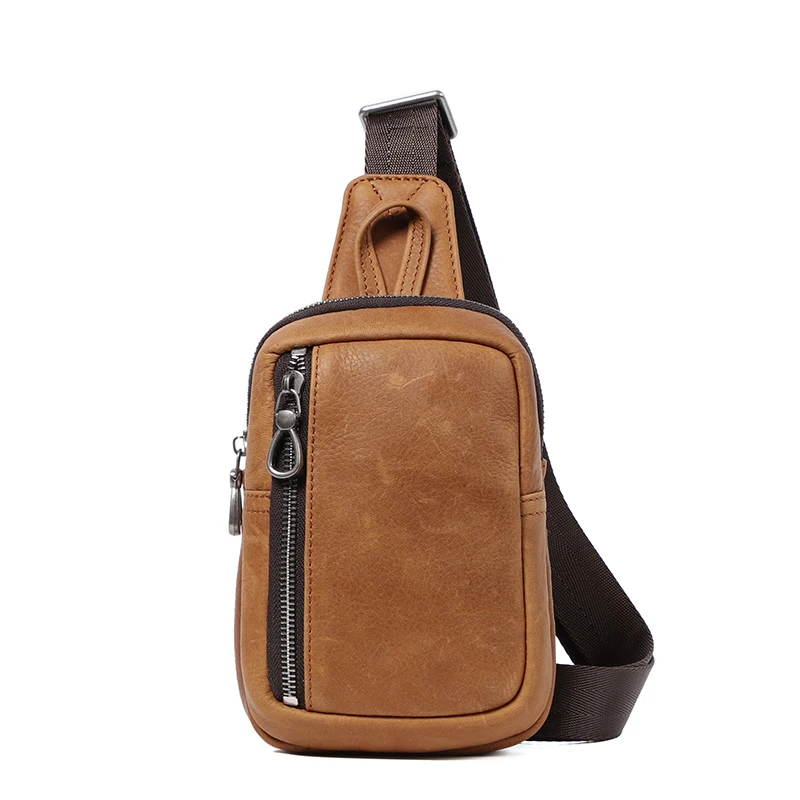 Mini Mens Shoulder Bag Genuine Leather Men Chest Bag Man Sling Crossbody Bag for Male 2022 Small Messenger Travel Phone Bag Pack