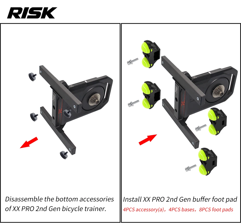 Risk Fahrrad-Trainer-Pufferfußpolster für X2/X2 MAX XX PRO 1. und 2. Generation sowie faltbare, stoßdämpfende Fahrrad-Trainer-Basishalterung – Detail 6