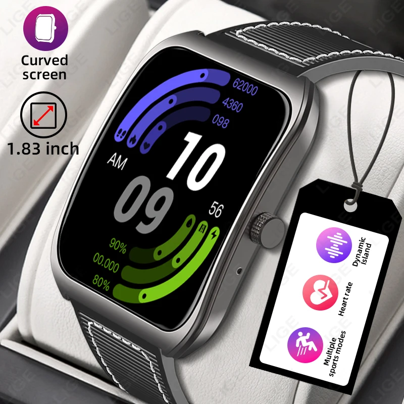 LIGE 1.83'' HD Curved Screen Smart Watch Men Women Bluetooth Call Watches Custom Dials Heart Rate Sleep Monitor Sport Smartwatch