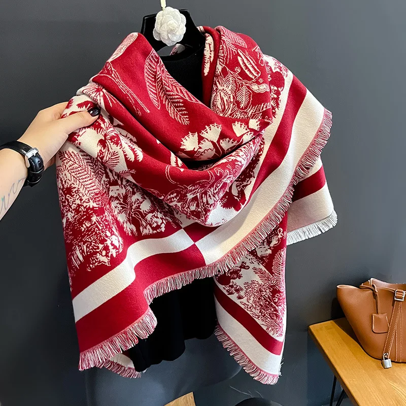 Luxury Winter Scarf Women Cashmere Warm Pashmina Brand Foulard Female Shawls Wraps Thick Soft Bufanda Tassels Scarves Stole 2024