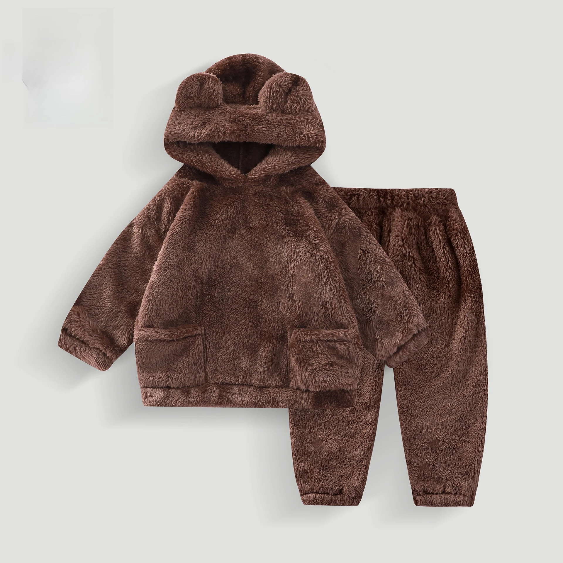 Baby Winter Wear Children Pajamas Kid Girl Boy Adorable Plush Set Hooded Pullover Top Long Sleeve Pants Fleece Lining Soft Cozy