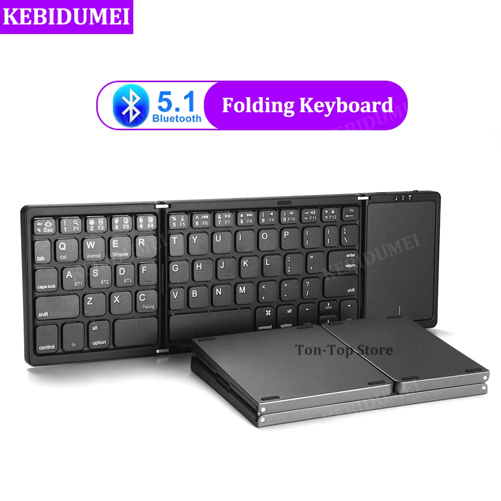 3-Folding Keyboard Dual Bluetooth Keyboard Rechargeable Mini Wireless Touch Keyboard with Touchpad for Windows Android IOS Phone