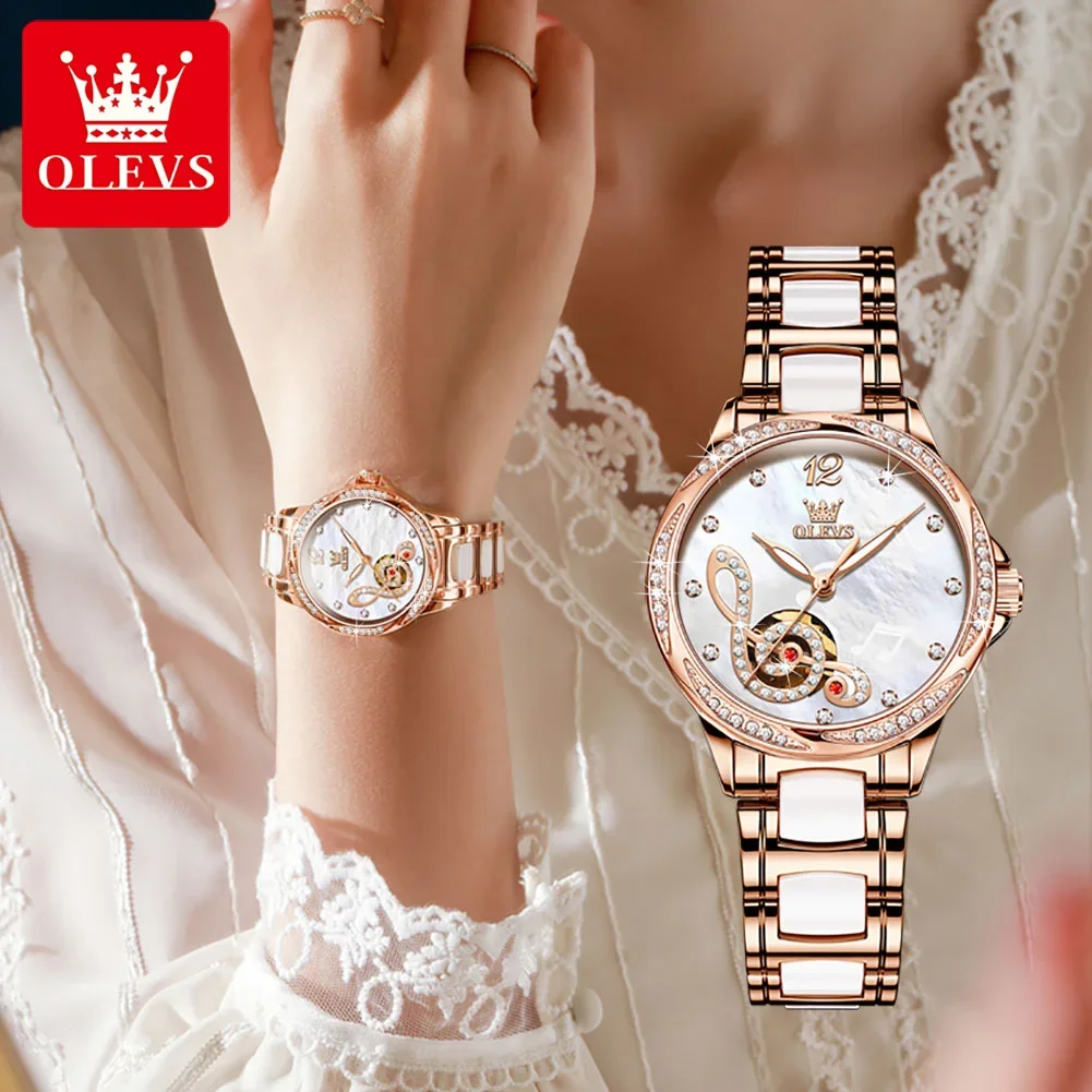 

OLEVS 6656 High Quality Fashion Women Wristwatch, Automatic Mechanical Ceramic Strap Waterproof Watches For Women Luminous