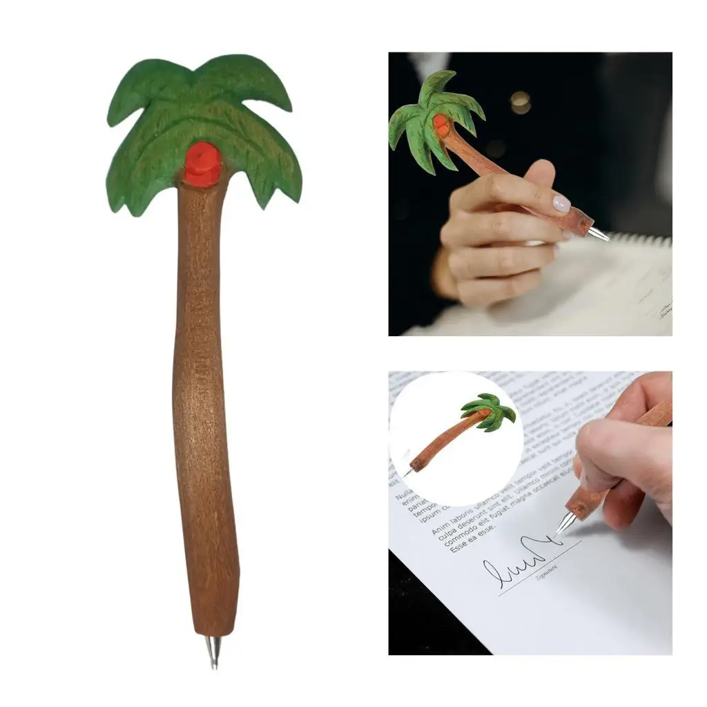 Caneta de madeira esculpida à mão para pintura, Caneta Coconut Tree, Doodling e Sketching