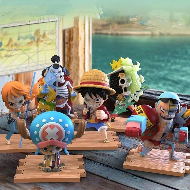 6Pcs One Piece Anime Q Edition Figurine Dissection Luffy Chopper Zoro Sanji Robin Characters Effigy Small Decorative Items Gifts