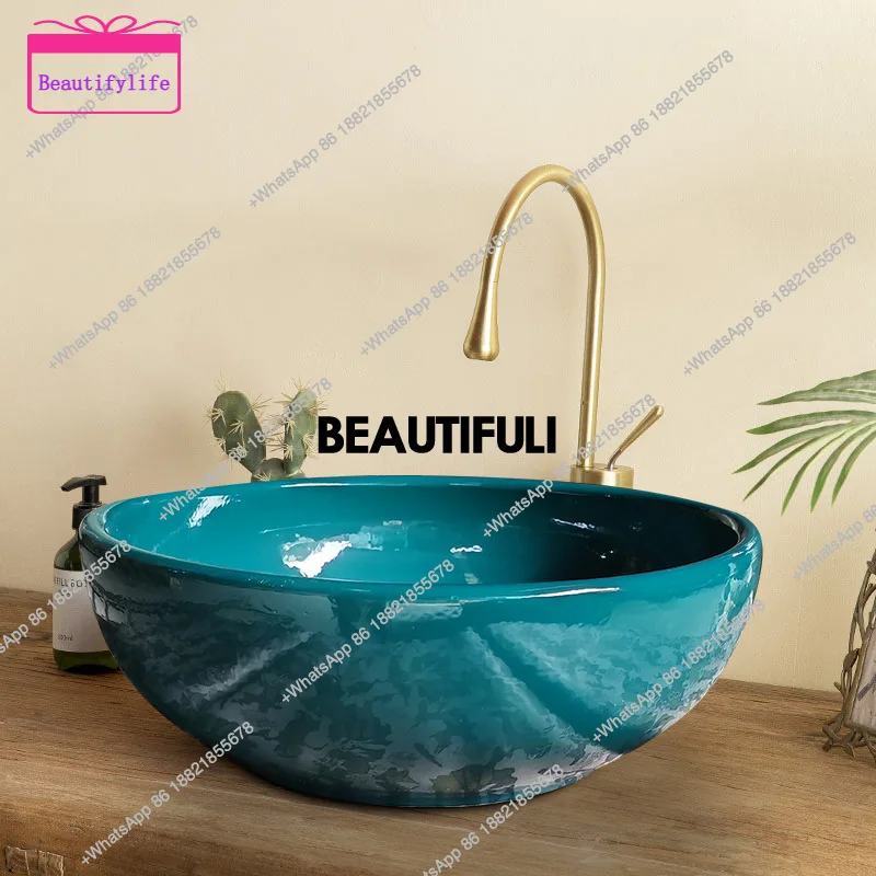 YL  Light luxury style Morandi color ceramic countertop basin, exquisite and beautiful washbasin, Chinese classic washbasin