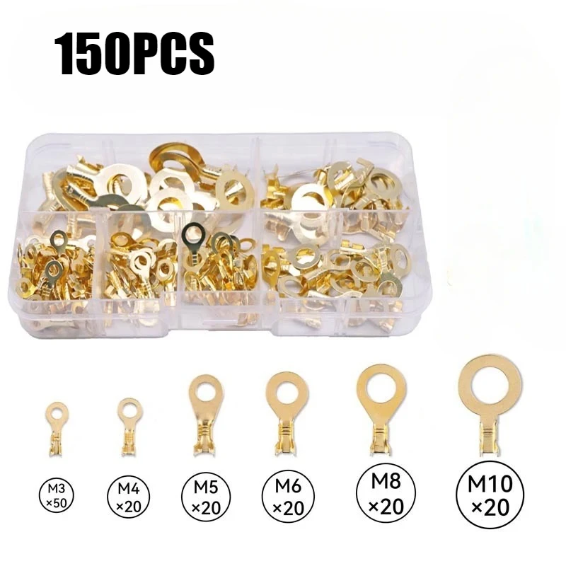 150PCS-box M3/M4/M5/M6/M8/M10 Ring-Terminal Wire Quick Connector Terminal Brass Crimp Terminal