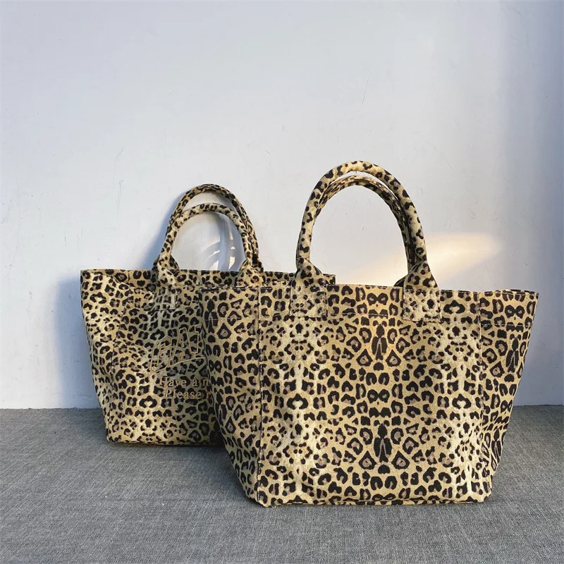 Unisex Leopard Print Embroidery Canvas Tote Bag Casual Handbag Reusable Shopping Bag Fashion Shoulder Bag for Men Women Daily - view 3