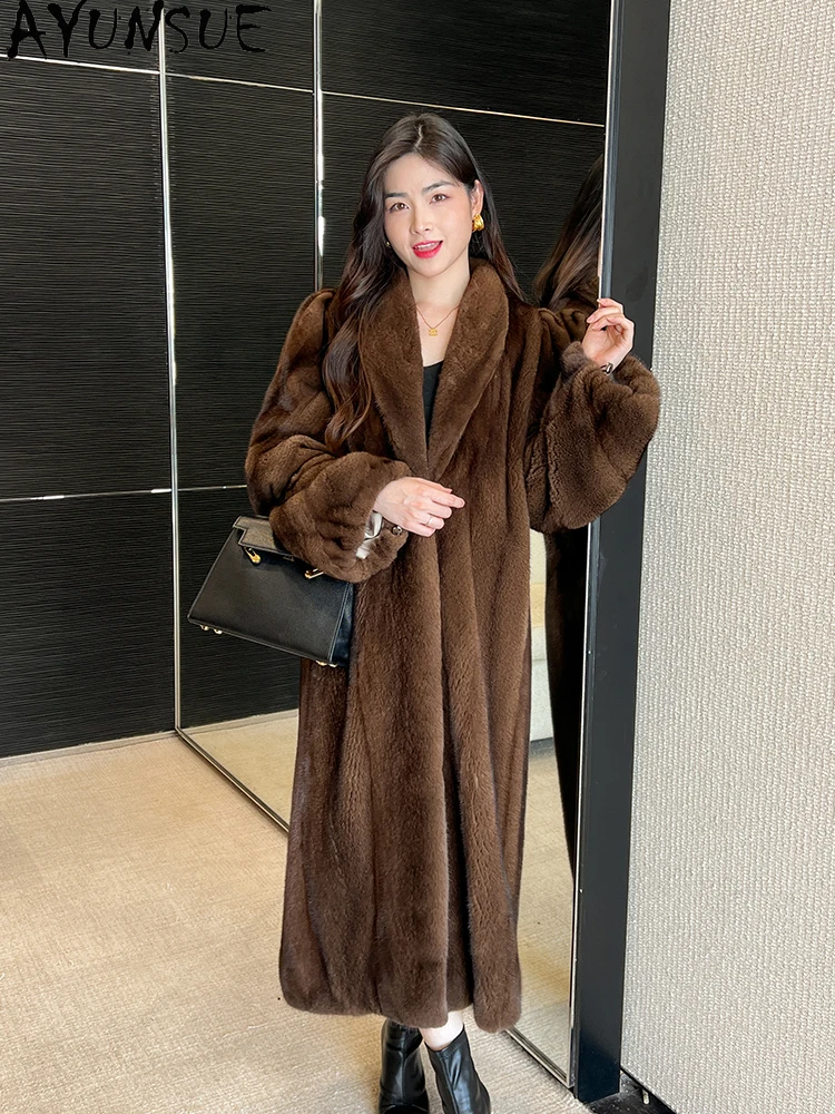 AYUNSUE Naturalny Futro z Norki Damskie Luksusowe Całe Futro z Norki dla Kobiet Odzież Wysokiej Jakości Zimowe Futro 2025 Шуба Женская