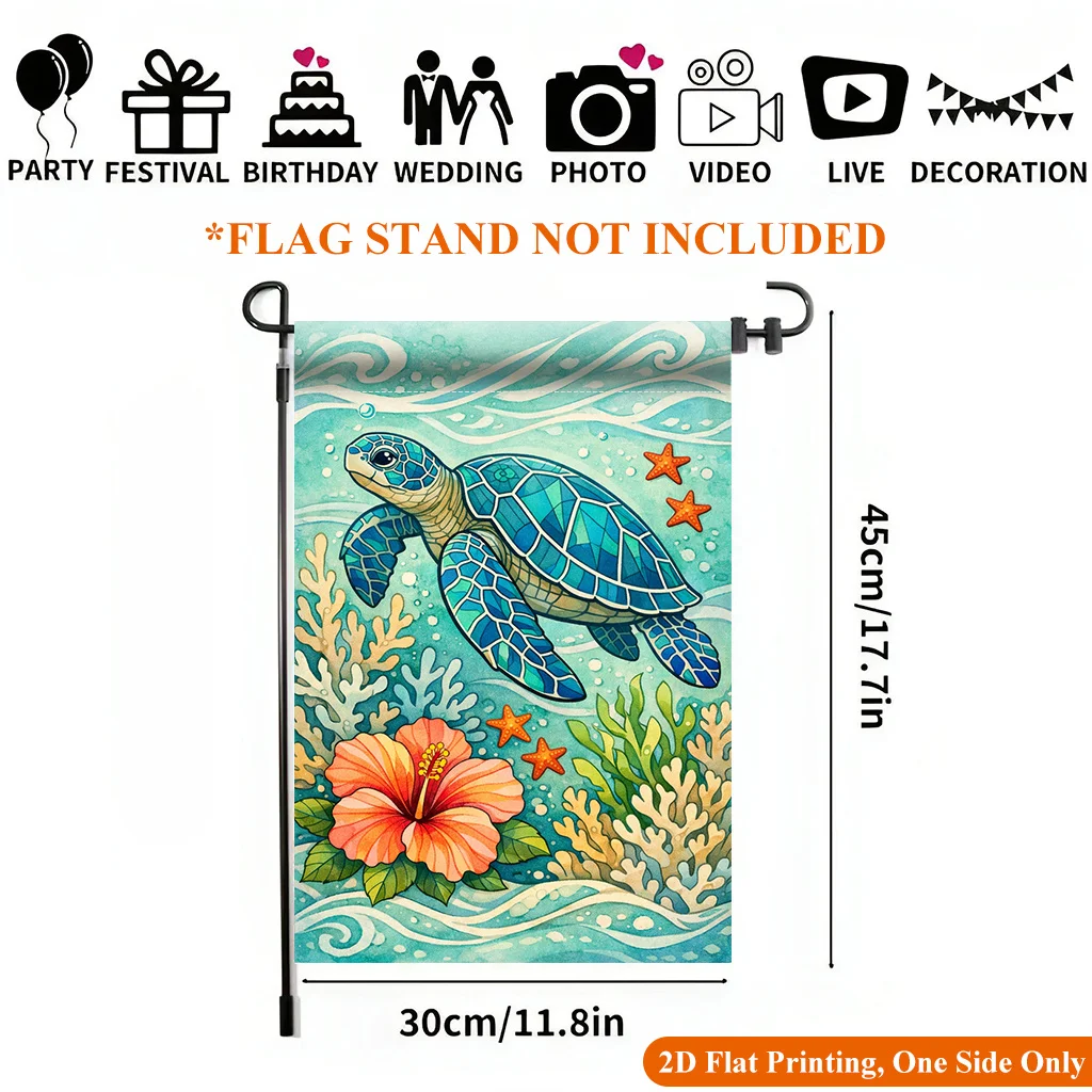 2D Flat - 2D Flat - 2D Flat Printing Garden Flag 1pc, Ocean Turtle Swimming Underwater Garden Flag - Single-Sided Printed Outdoor Decor for Home And Garden, Holiday Decoration, Durable Polyester, 11.8X17.7 Inches, No Pole Included