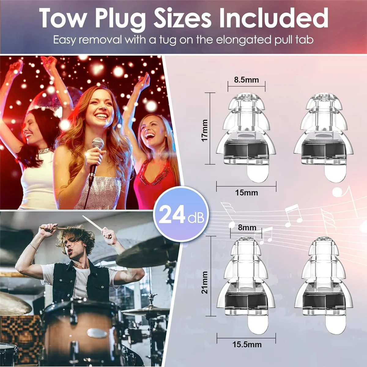 High Fidelity Concert Ear Plugs,Reusable Noise Cancelling Earplugs for Concerts,Noise Reduction,Musicians,Music Festival