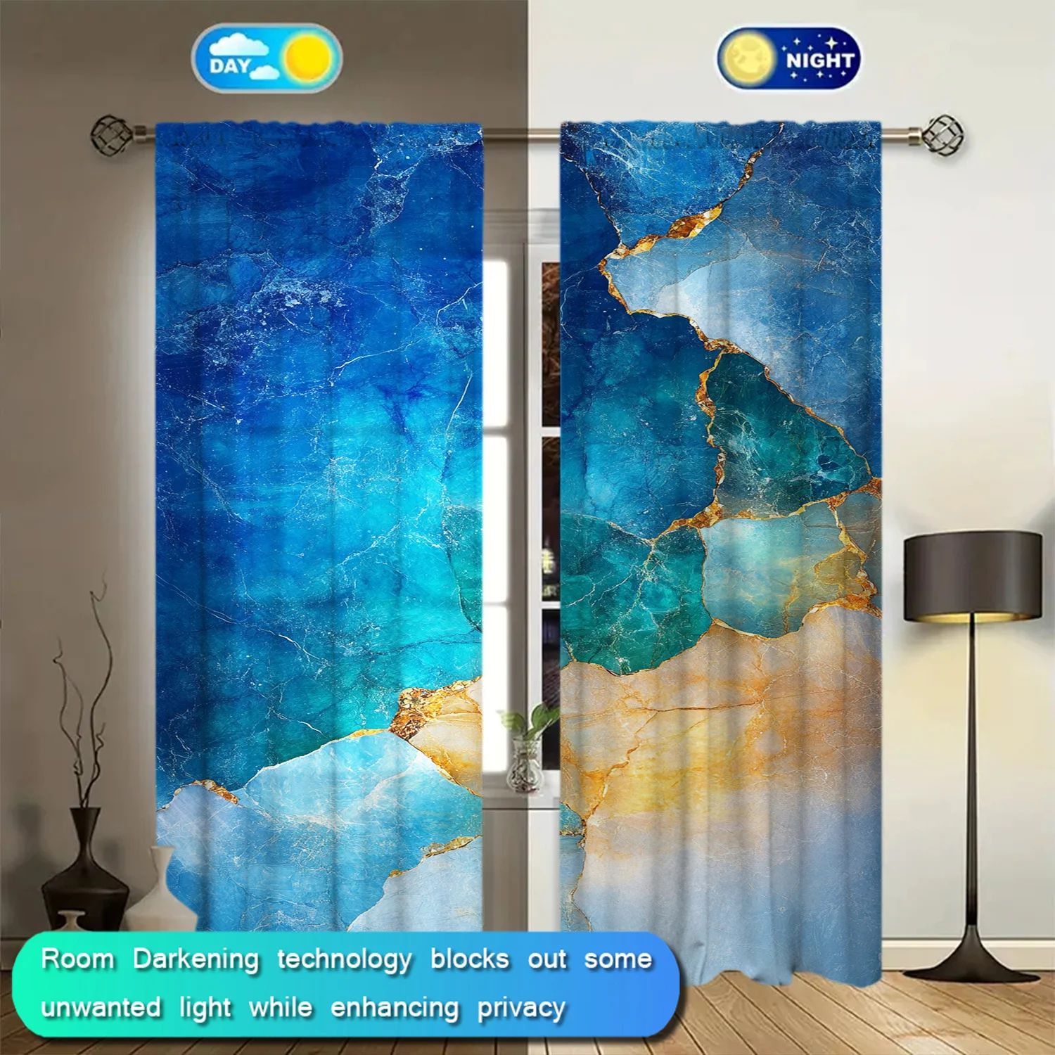 High Quality Blue Marble Gold Abstract Curtains Polyester Window Panel Room Curtain Blackout Modern Luxury Home Decor
