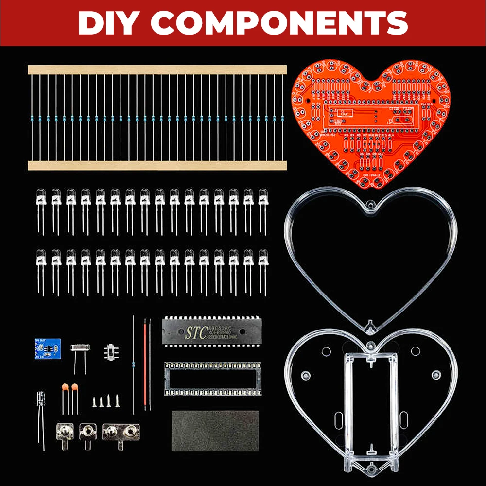 LED Heart-Shaped Flow Light DIY Electronic Kit with 32 Colorful LED Lights Battery Powered DIY Soldering Practice Kit