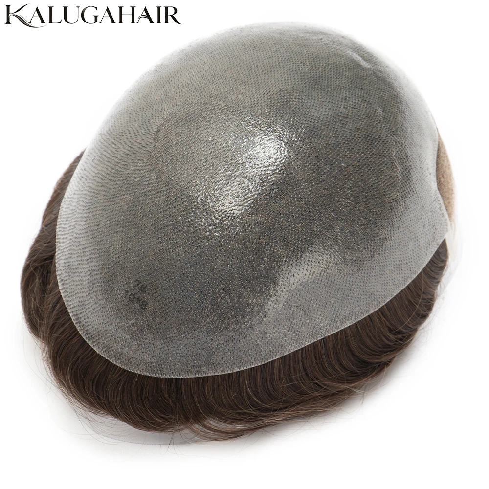130% Density Ominilace Base Men Toupee Human Hair System Replacement French Lace Front Bleached Knots Pu Skin Male Wig Hairpiece